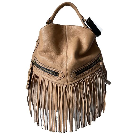 orYANY Handbags - NWT's  orYANY Bristol Leather Fringe Hobo Bag in Tan Nude with Stud Detail Large